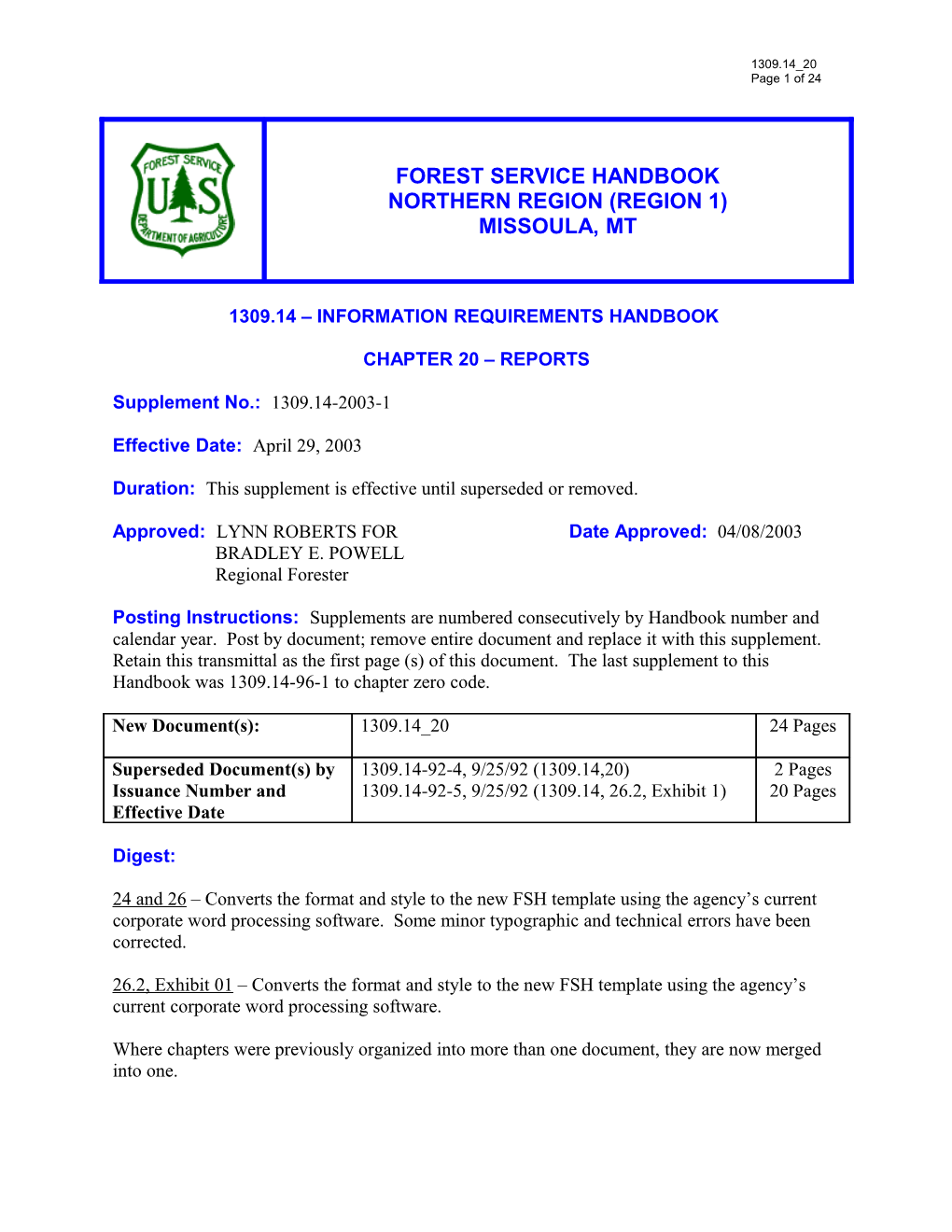 1309.14 Information Requirements Handbook