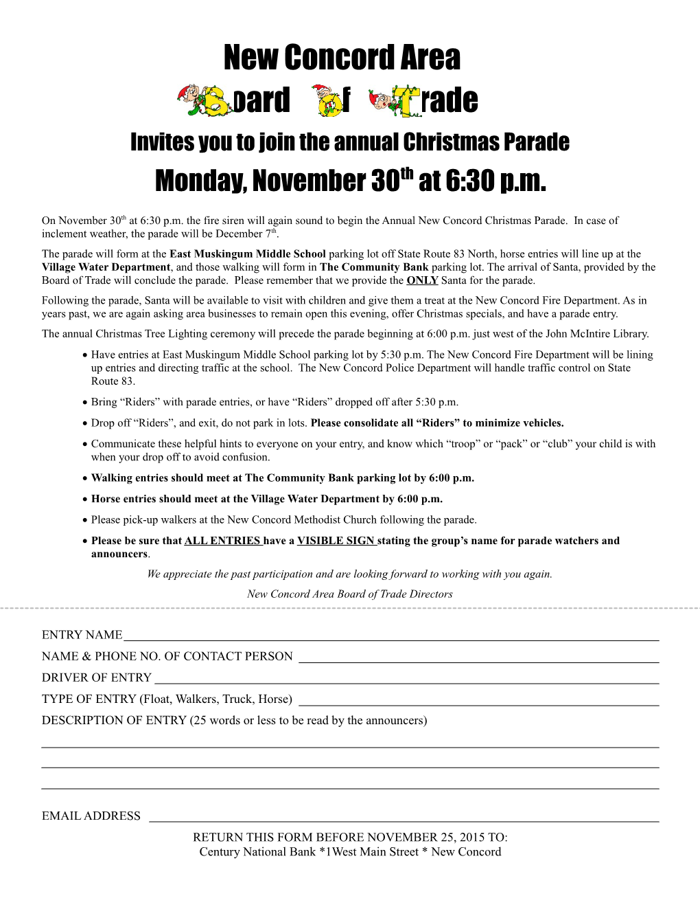 The Parade Will Form at the East Muskingum Middle School Parking Lot Off State Route 83