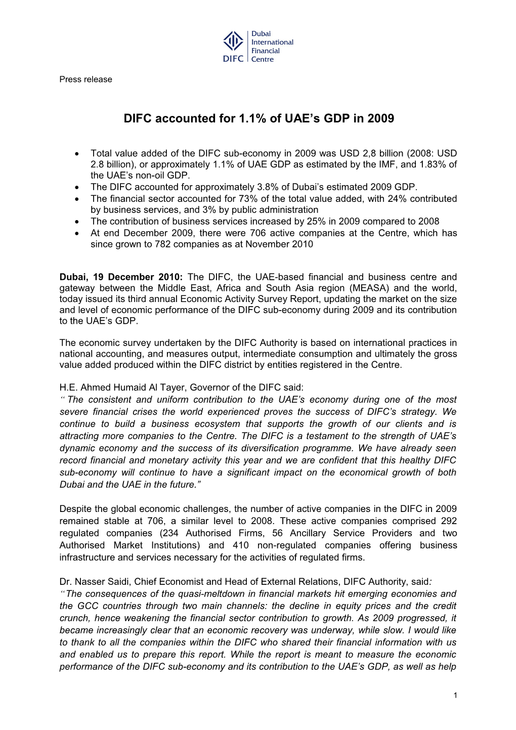 DIFC Monetary Financial Statistics 2008 Q2 2010