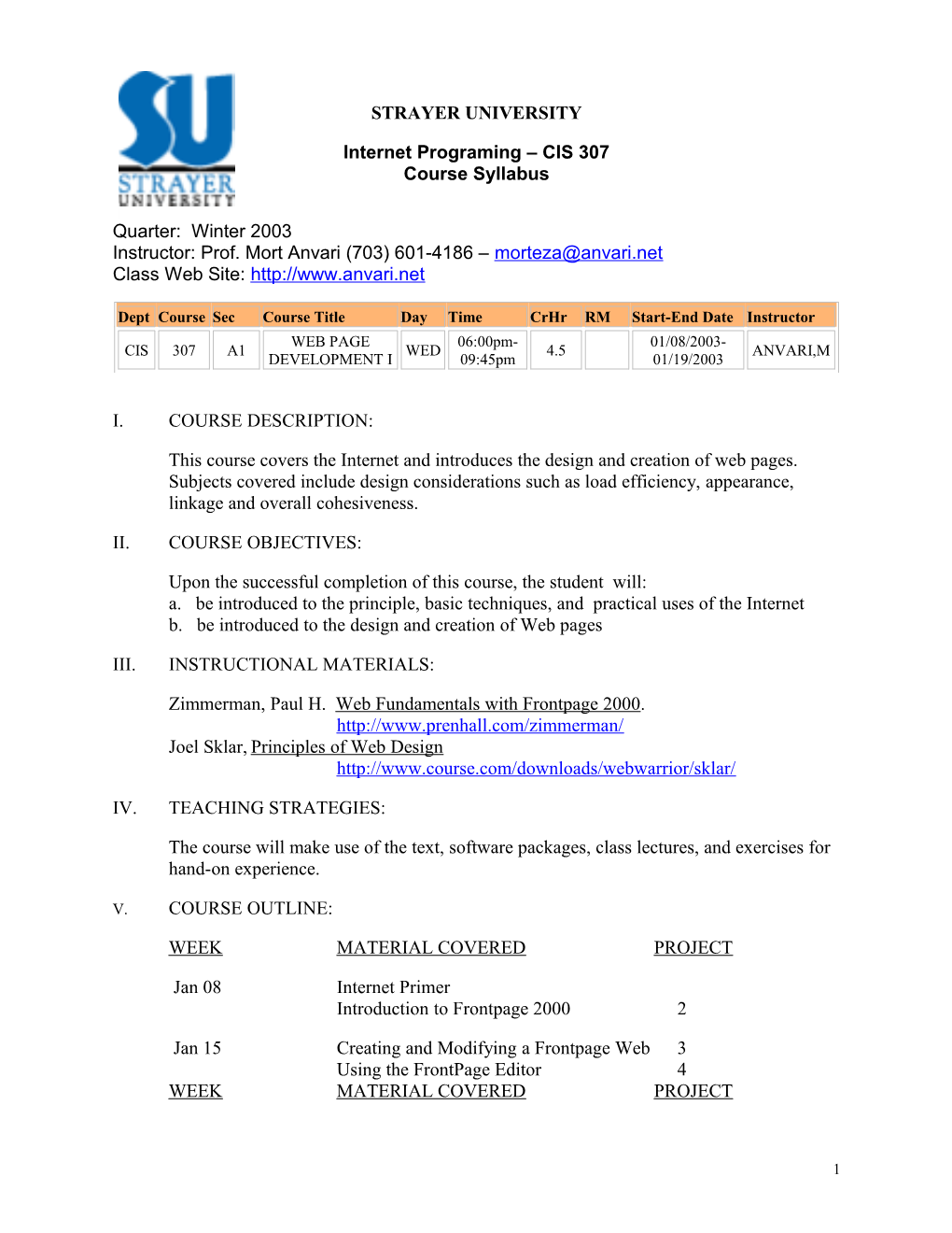 Internet Programing CIS 307