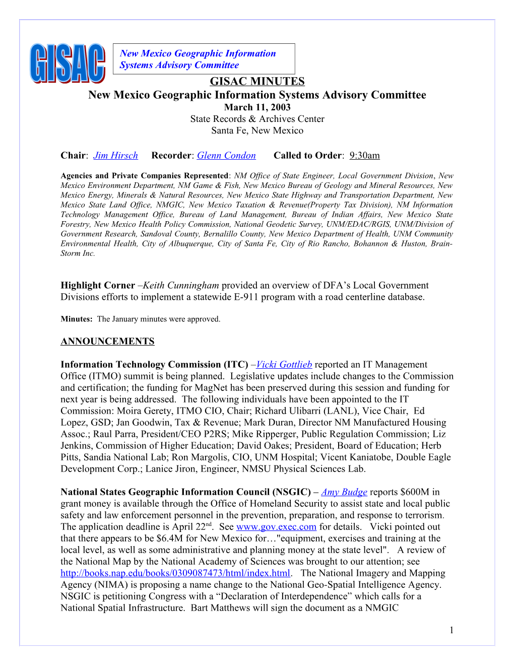 New Mexico Geographic Information System Advisory Committee