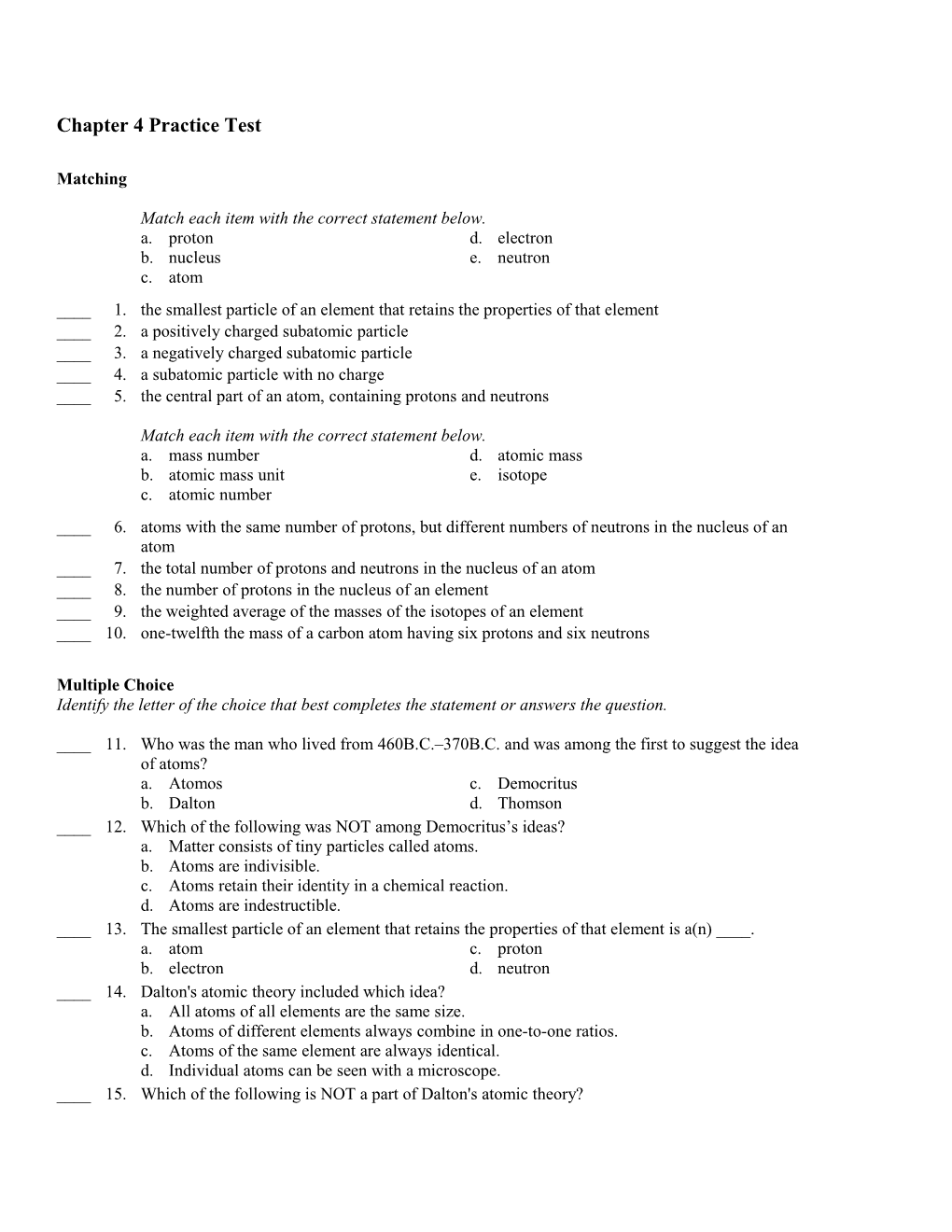 Chapter 4 Practice Test