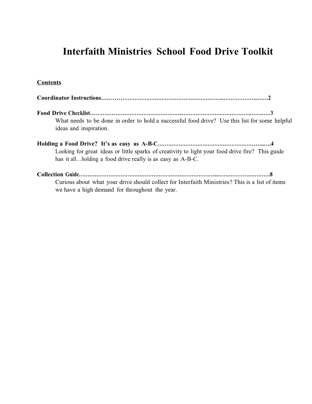 Interfaith Ministriesschoolfooddrivetoolkit