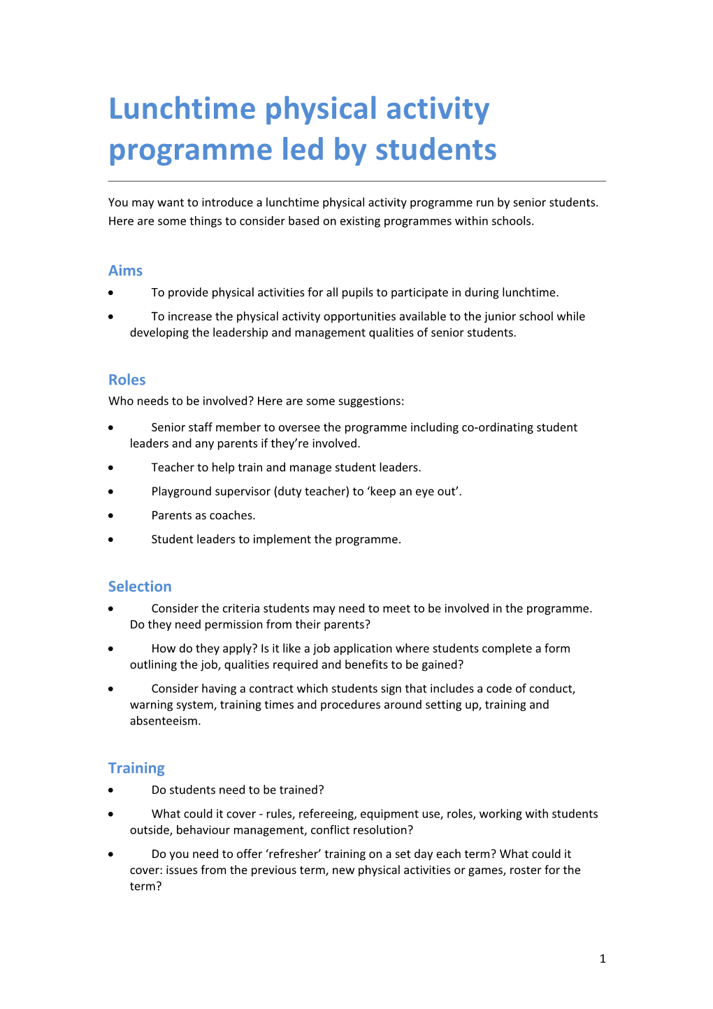 Lunchtime Physical Activity Programme Led by Students