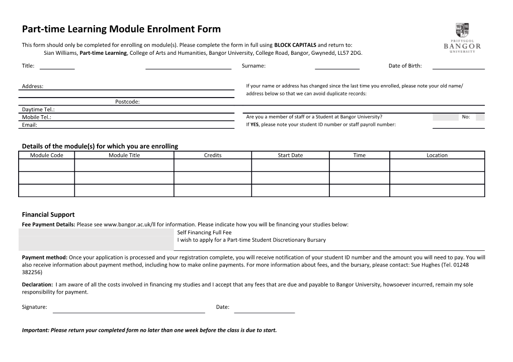 Details of the Module(S) for Which You Are Enrolling