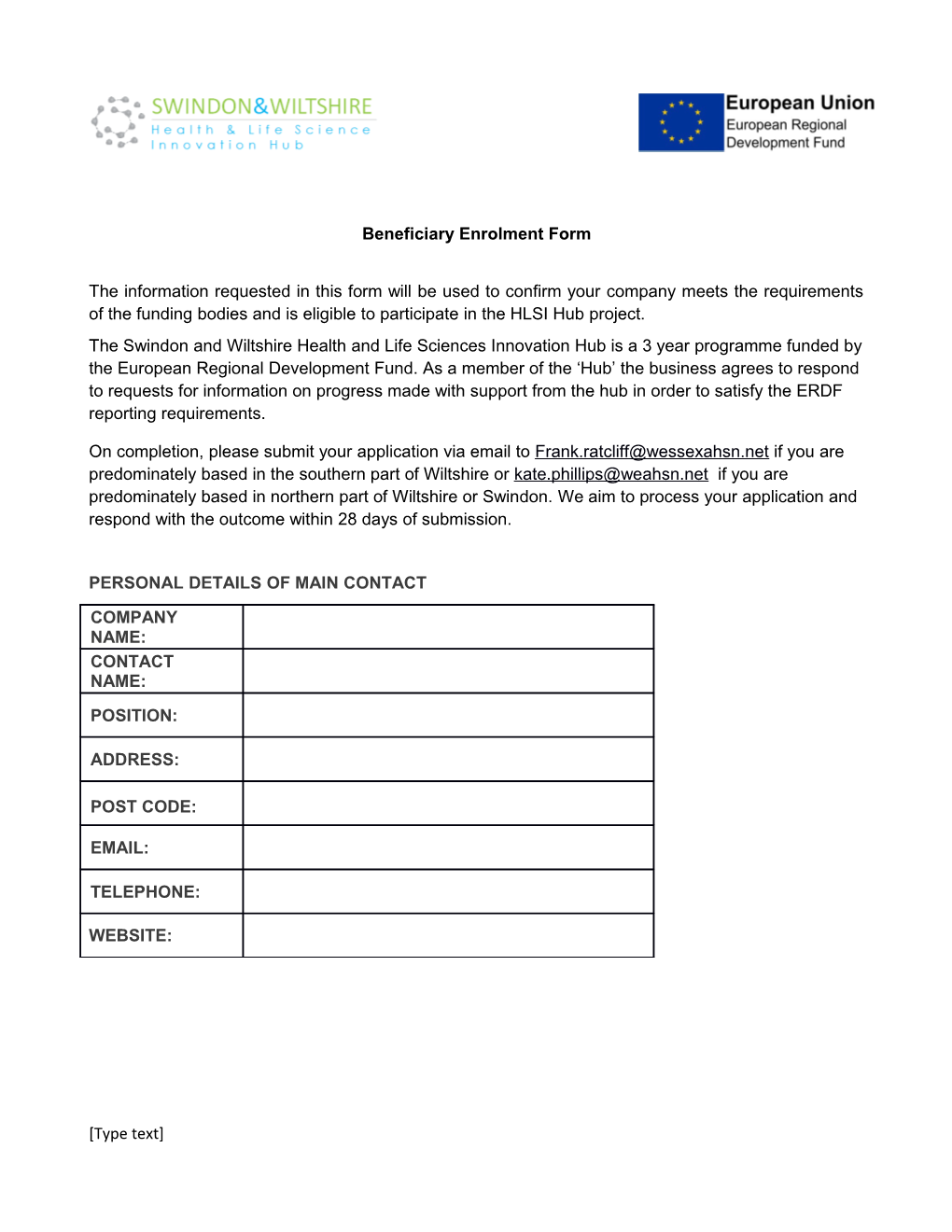 Beneficiary Enrolment Form