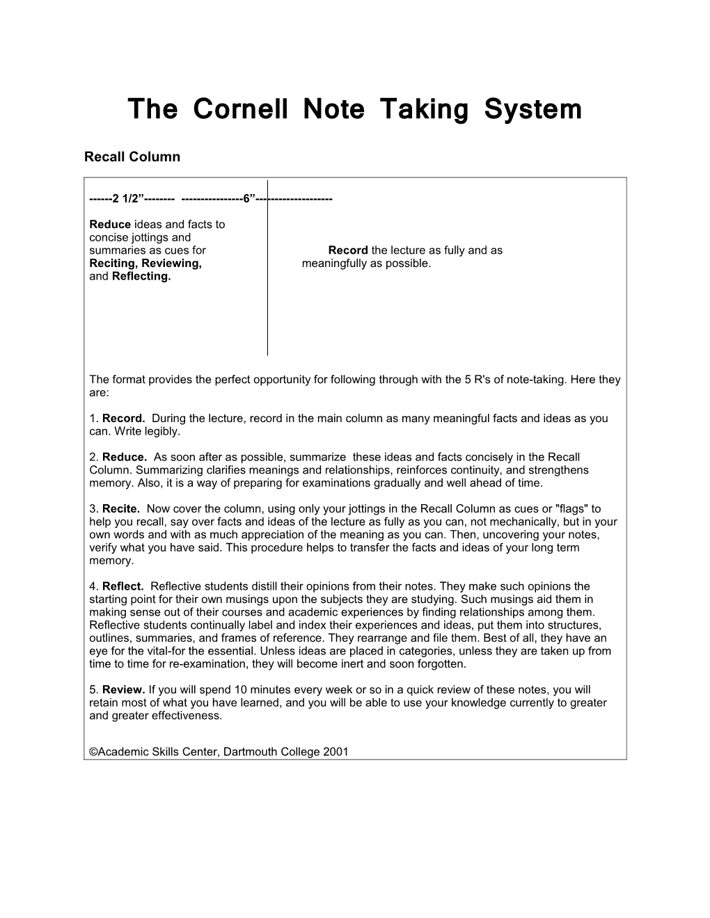 The Cornell Note Taking System