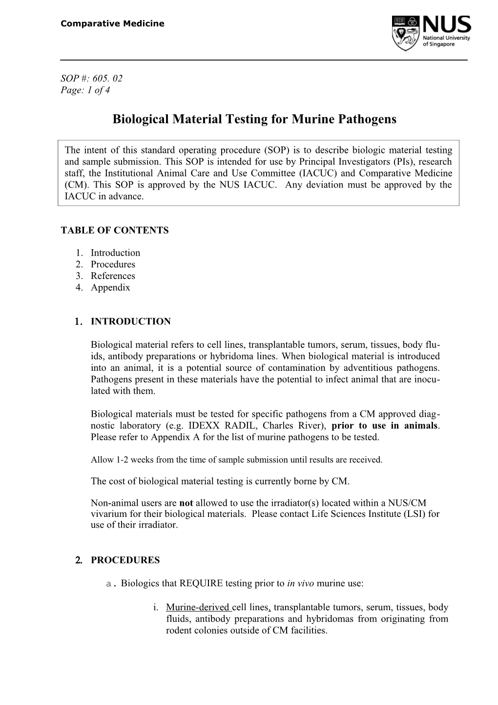 Biological Material Testing for Murine Pathogens