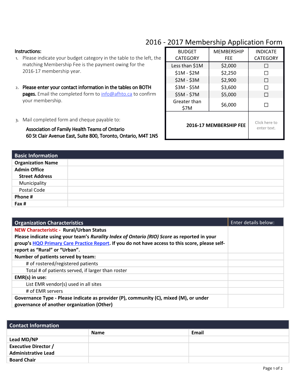 2016 - 2017 Membership Application Form