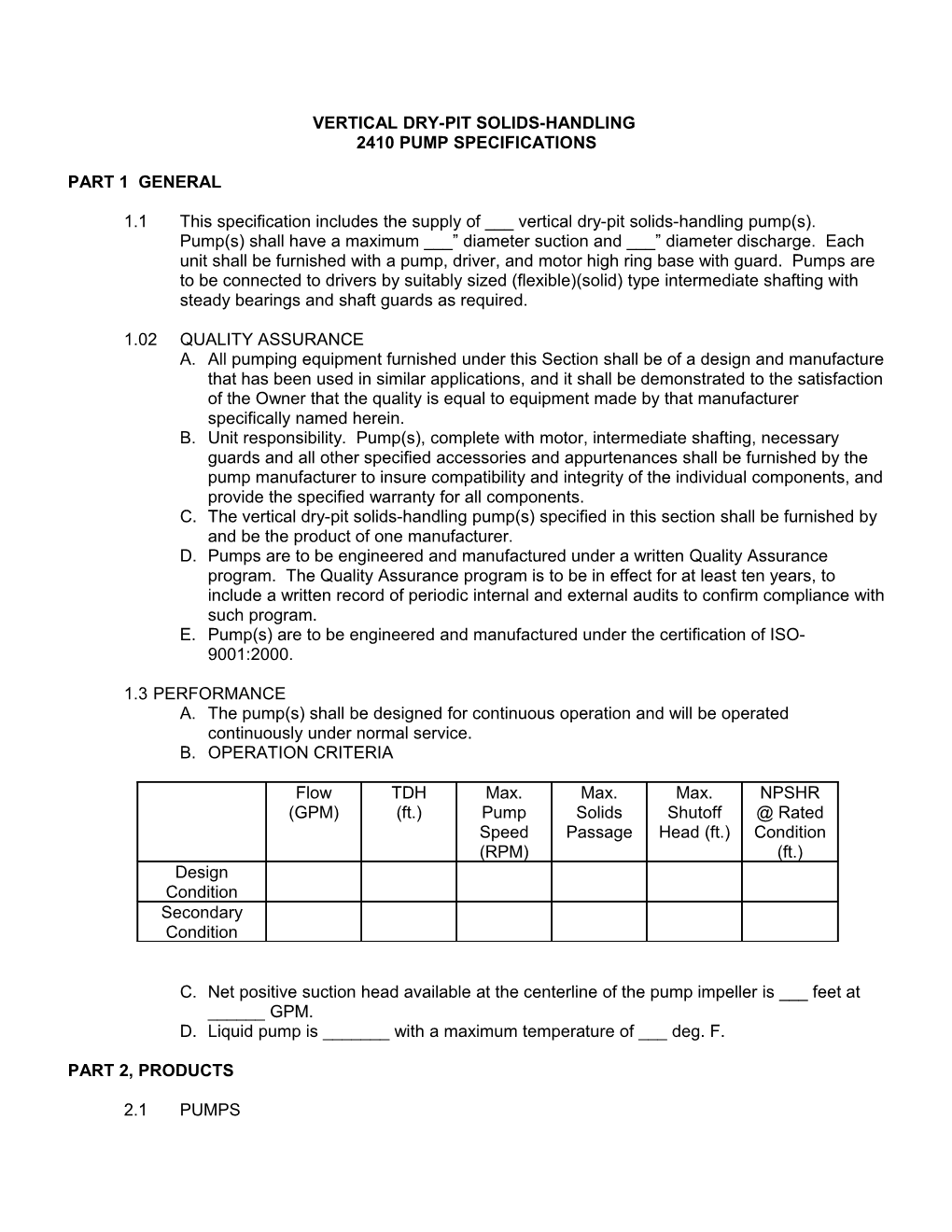 Vertical Dry-Pit Solids-Handling Pump Specifications s1