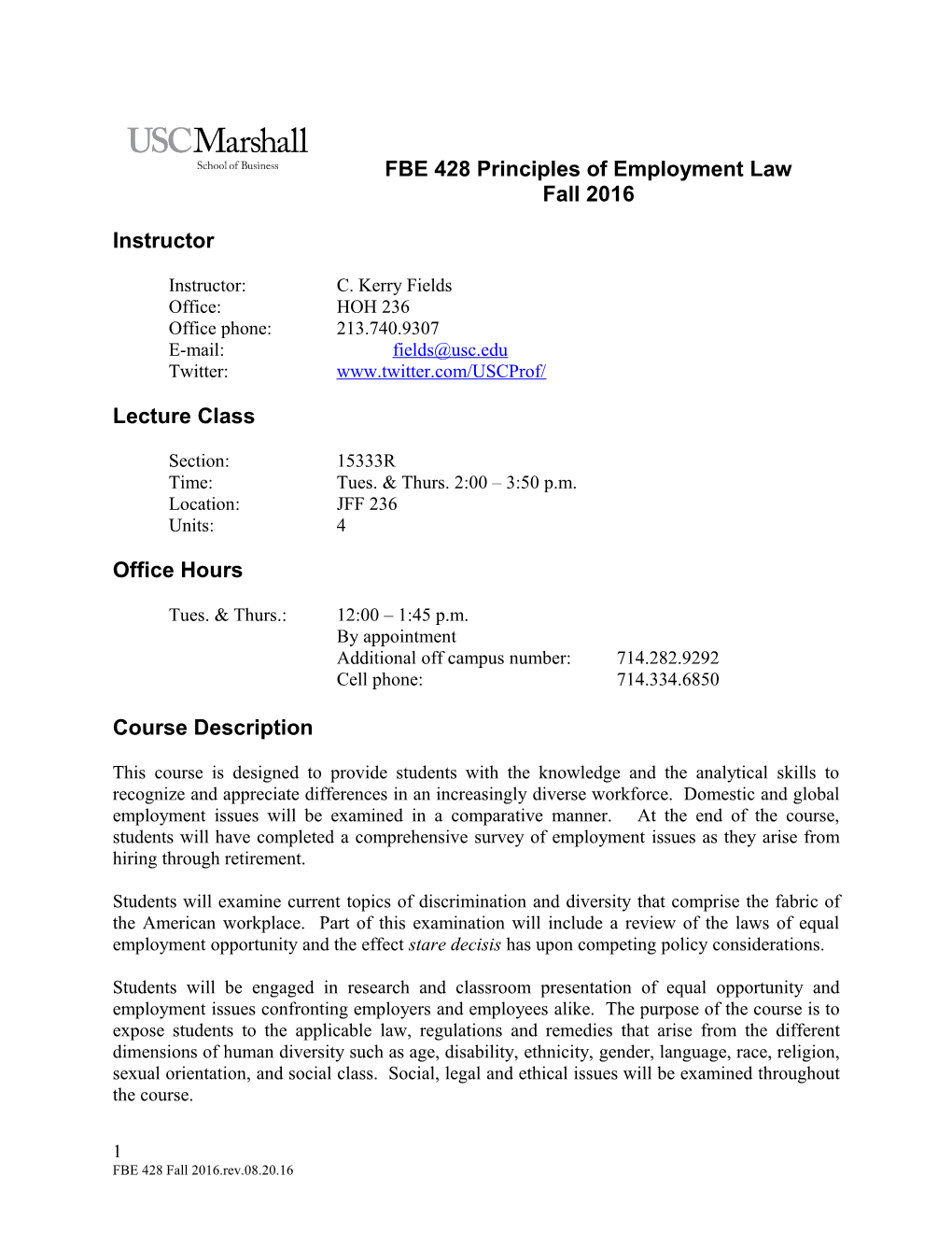 FBE 428Principles of Employment Law
