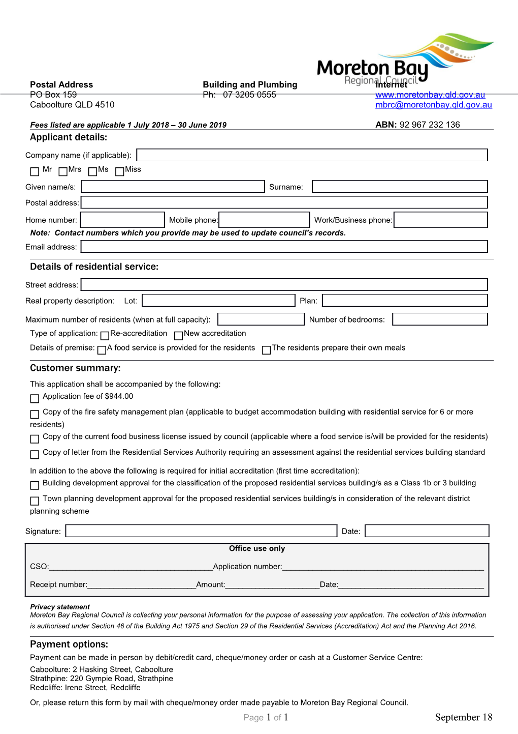 Prescribed Building Requirements for a Residential Service Assessment