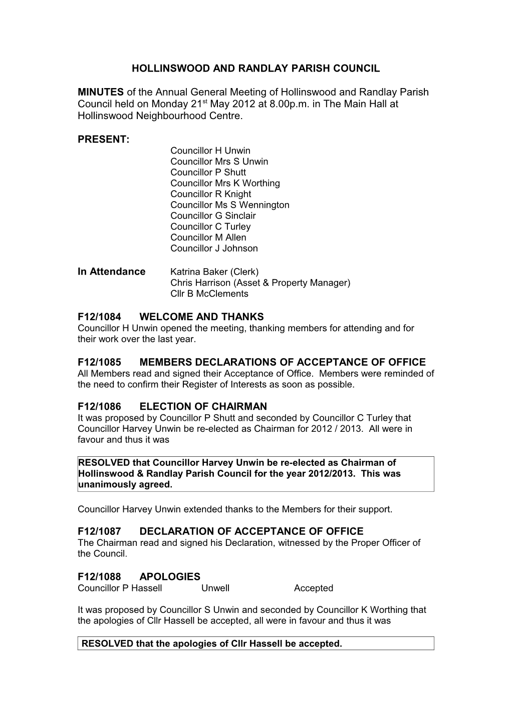 Hollinswood and Randlay Parish Council