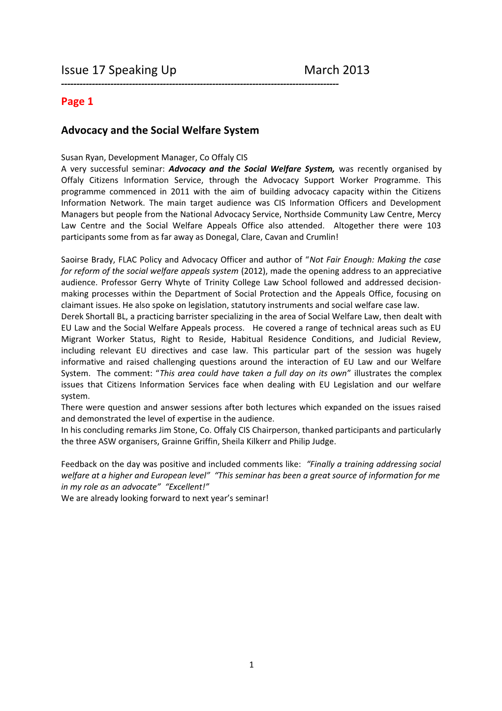 Advocacy and the Social Welfare System