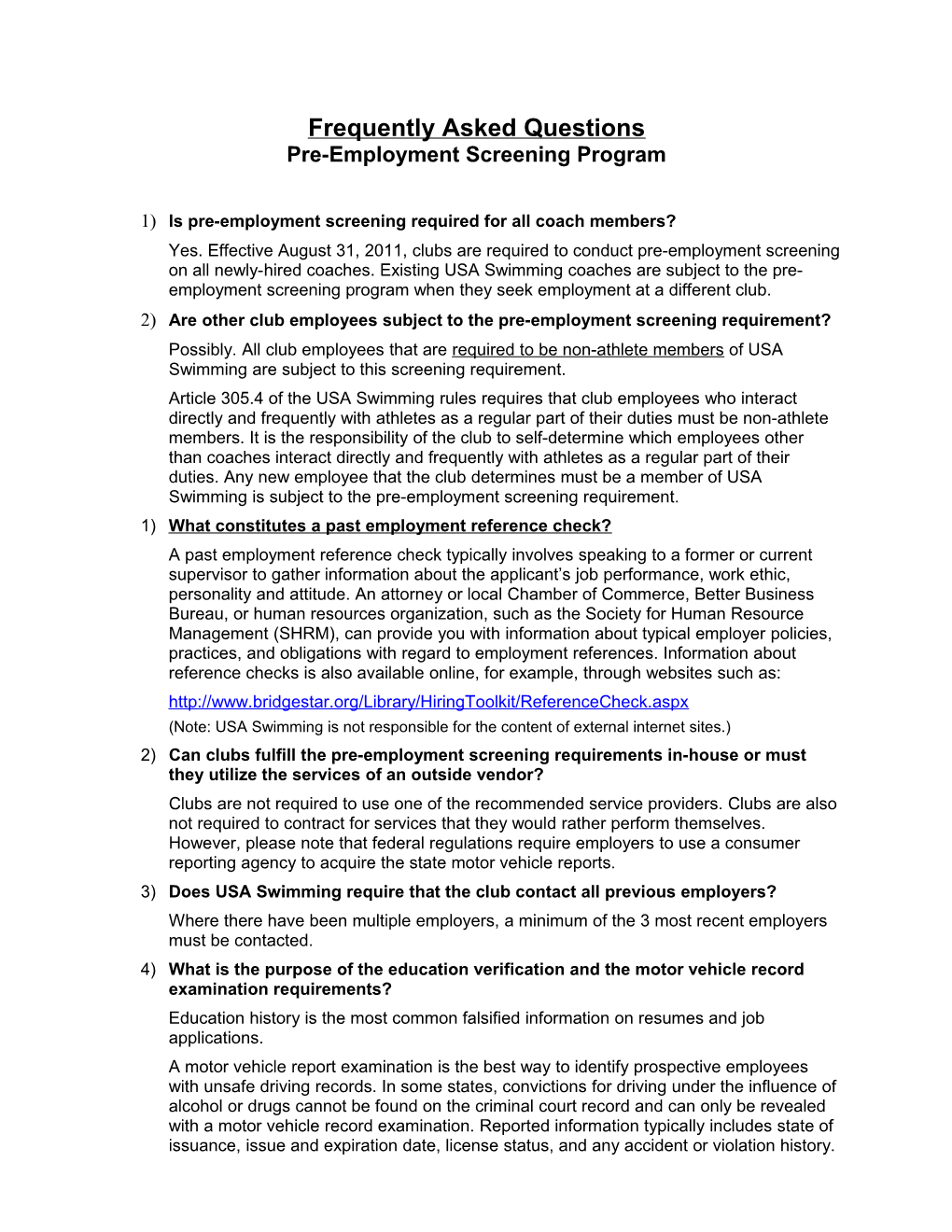 Pre-Employment Screening Program