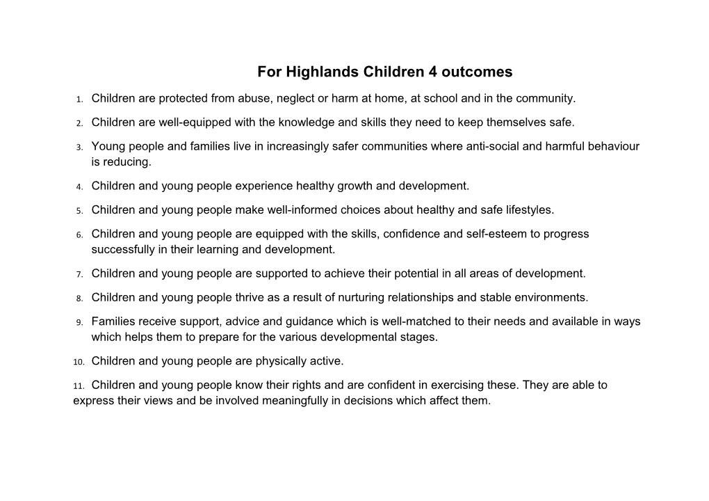 For Highlands Children 4 Outcomes