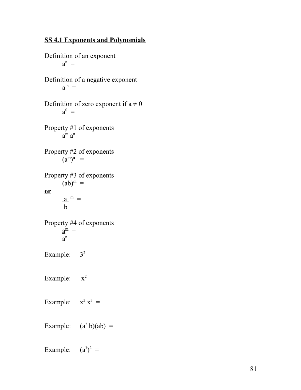 SS 4.1 Exponents and Polynomials