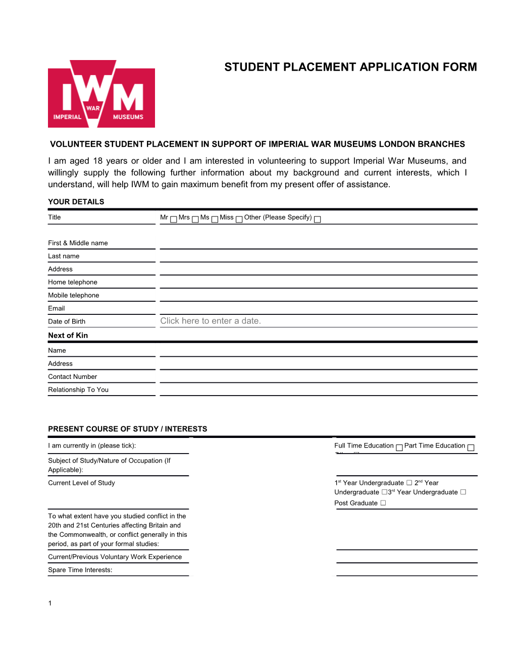 IWM Application Form