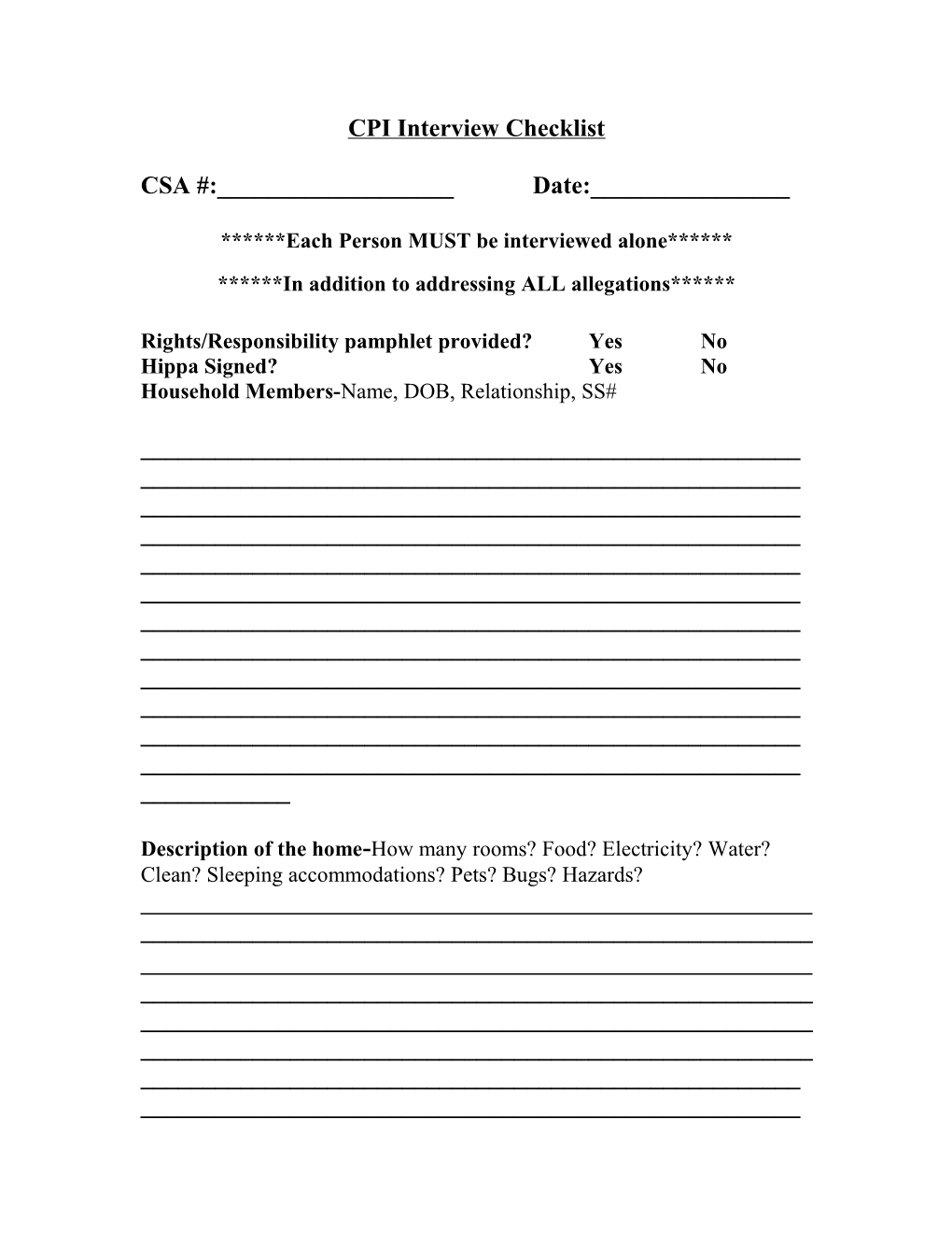 CPI Interview Form/Checklist