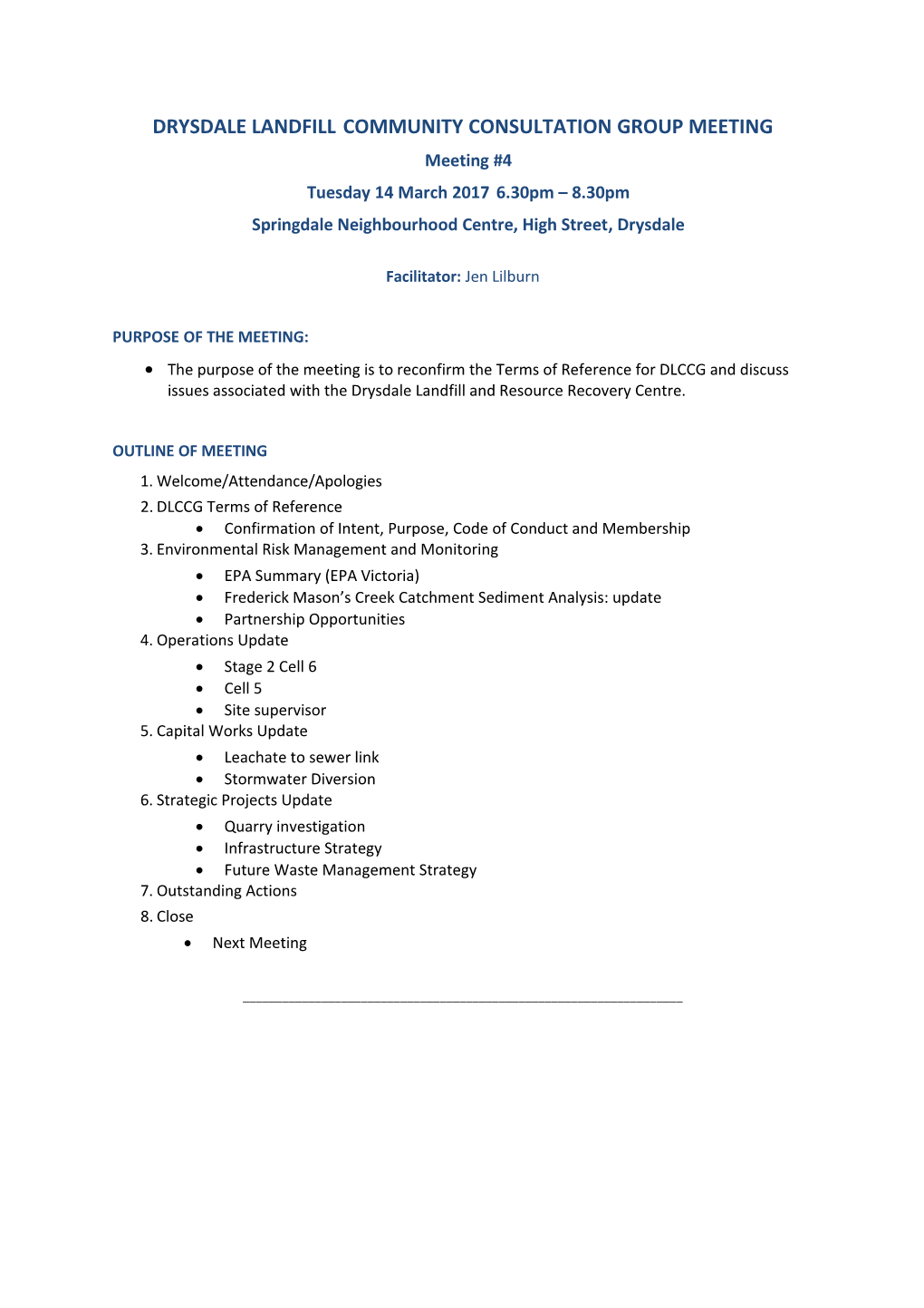 Drysdale Landfill Community Consultation Group Meeting