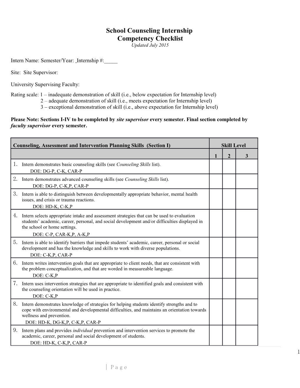 Competency Checklist