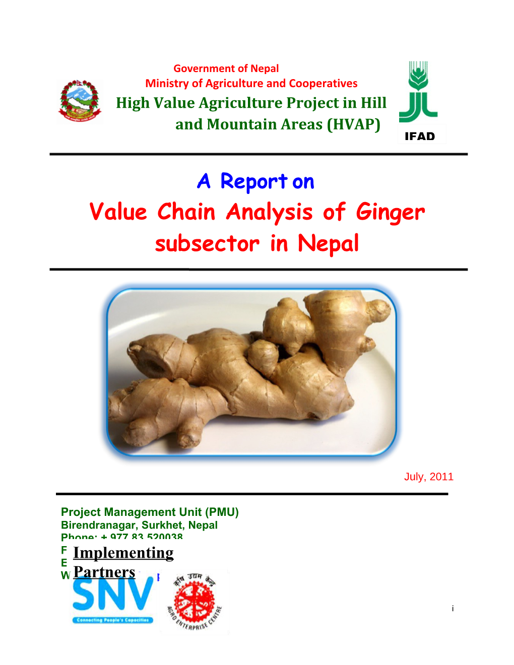 Value Chain Analysis of Ginger Subsector in Nepal