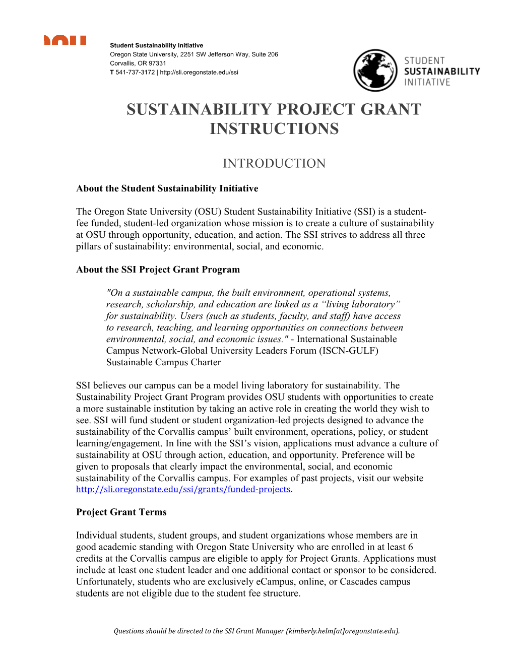 FY16 Sustainability Project Grant Application