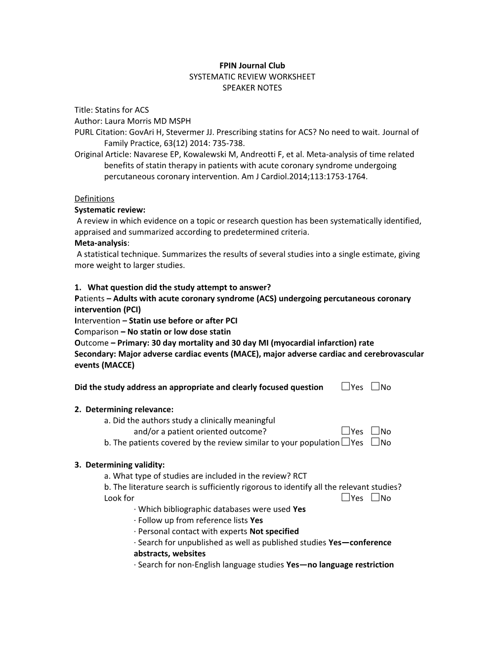 Critical Appraisal Checklist For