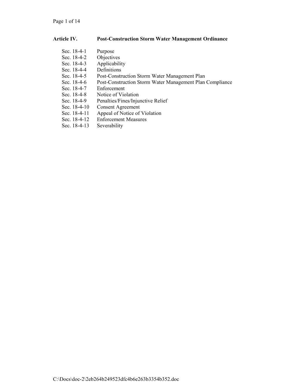 Article IV.Post-Construction Storm Water Management Ordinance