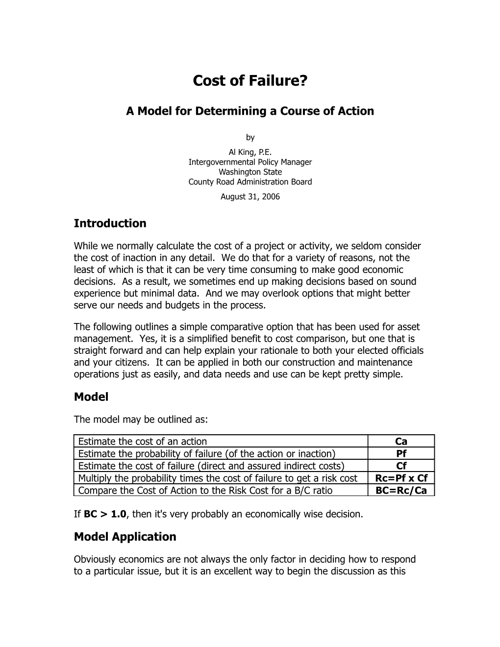 Cost of Failure