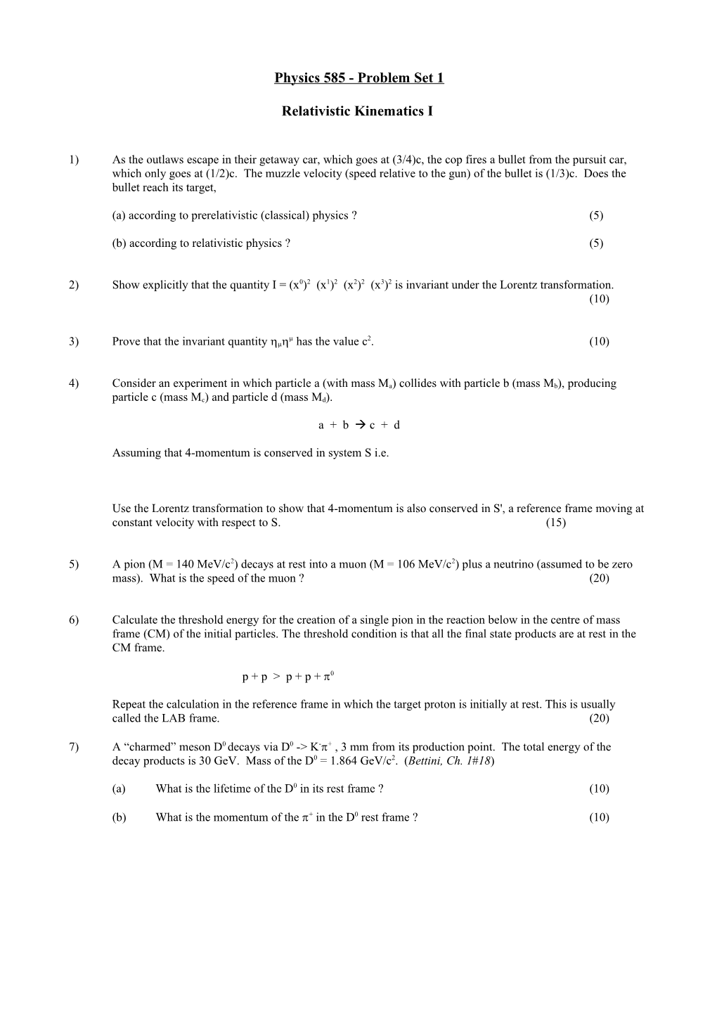 Physics 585 - Problem Set 1