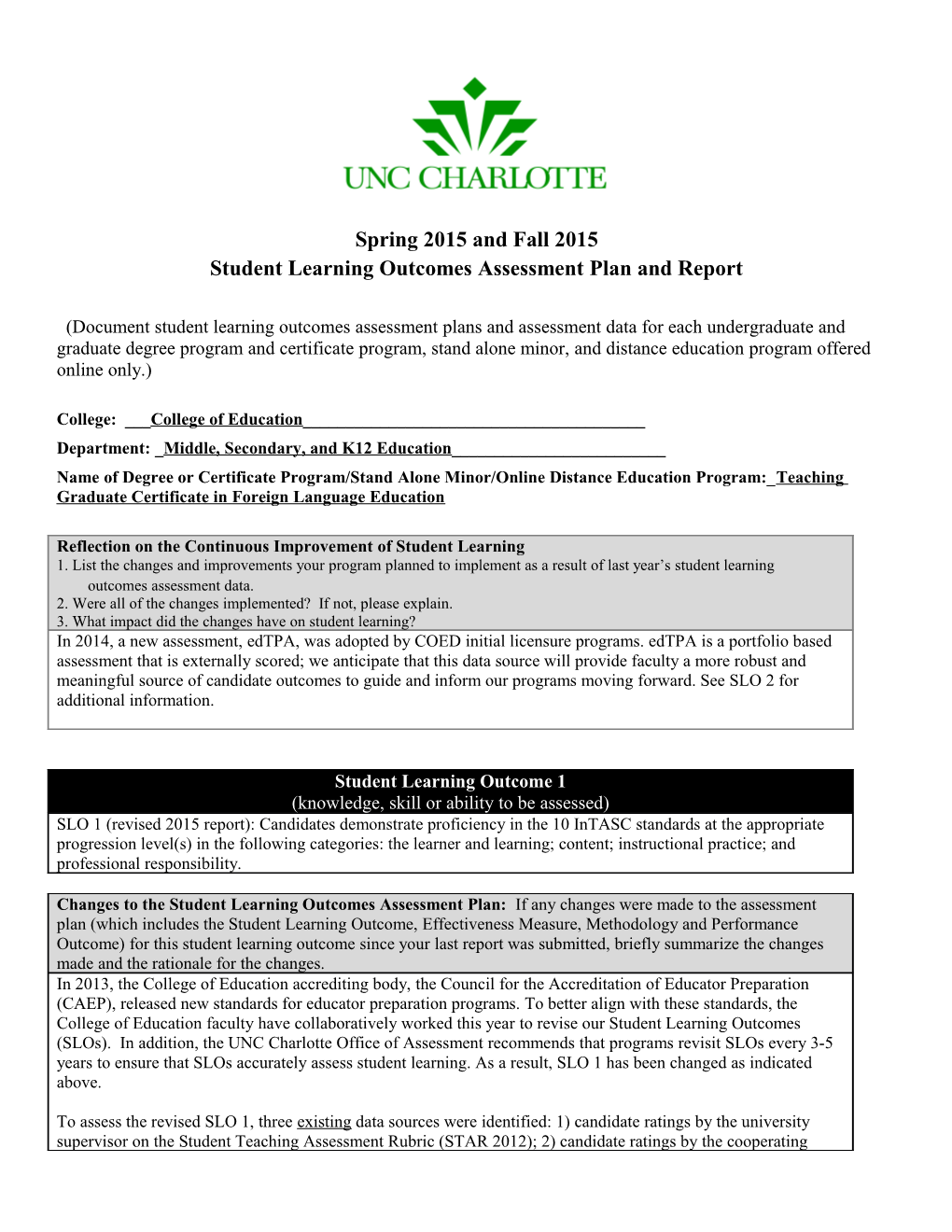 Student Learning Outcomes Assessment Plan and Report s4