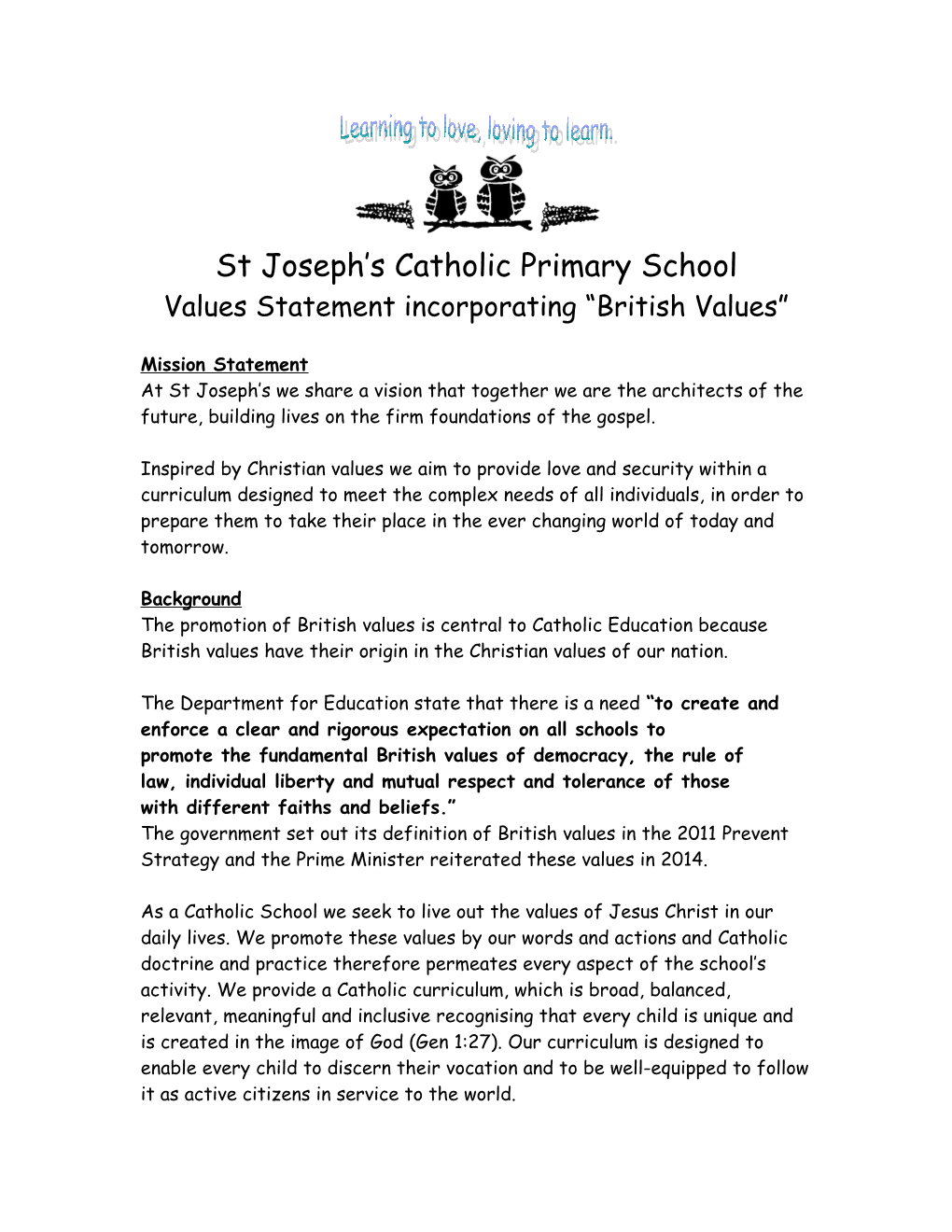 Explicit Teaching of Christian Values 2009/10