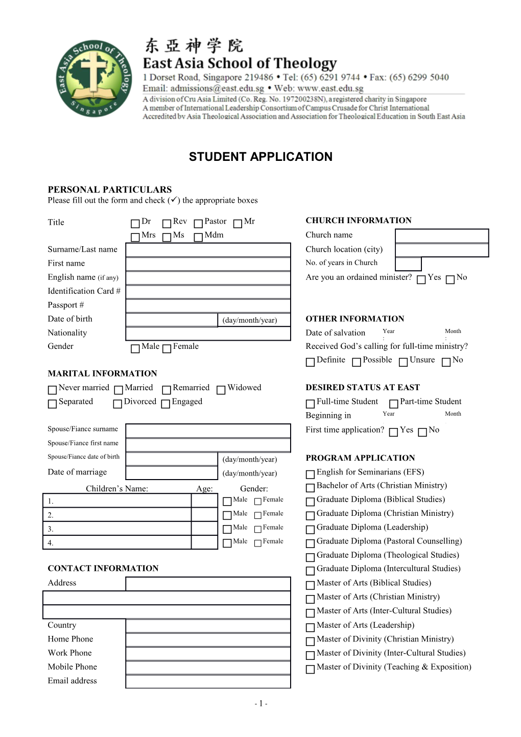 Please Fill out the Form and Check ( ) the Appropriate Boxes