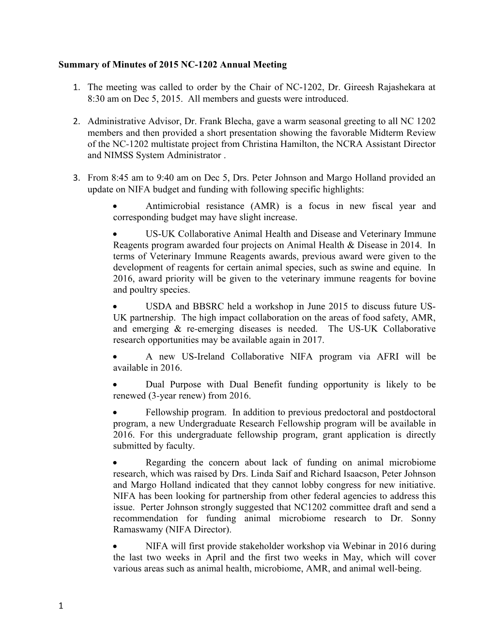 Summary of Minutes of 2015 NC-1202 Annual Meeting