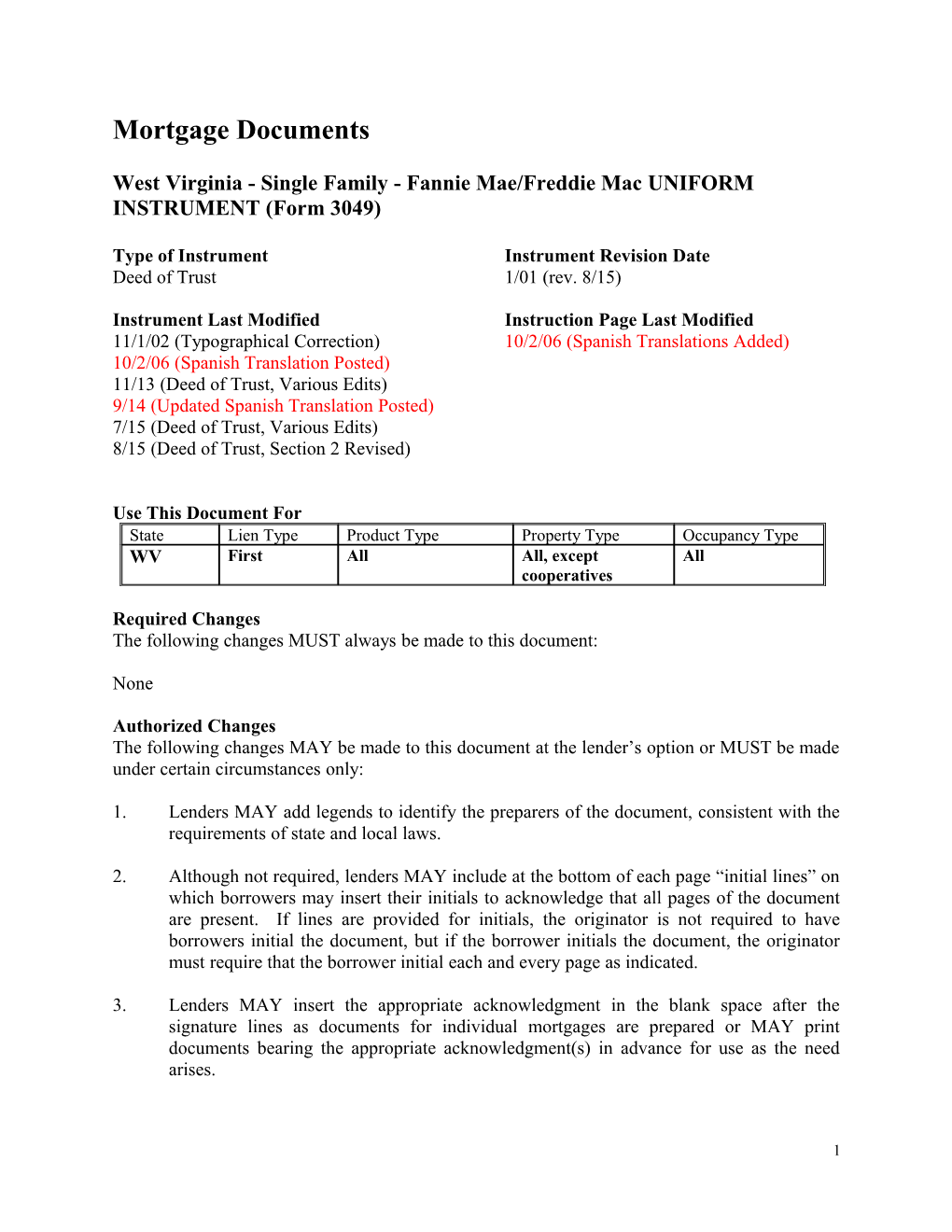 Instructions: West Virginia Security Instrument (Form 3049)