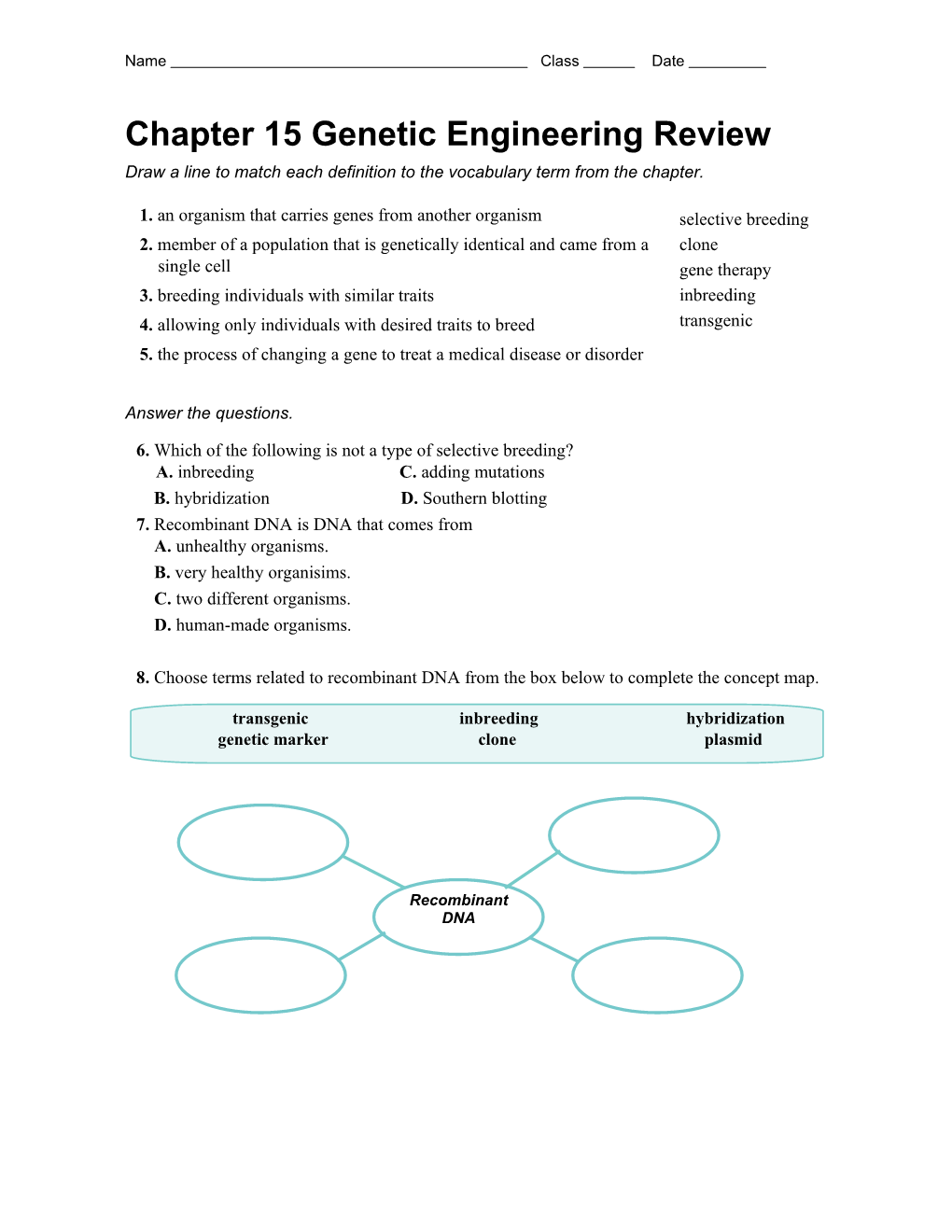 Chapter 15 Genetic Engineering Review