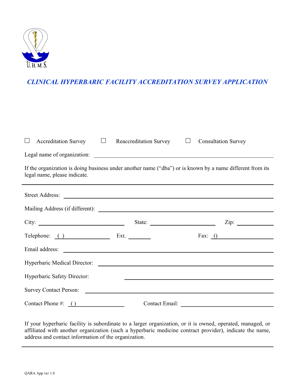Clinical Hyperbaric Facility Accreditation Survey Application