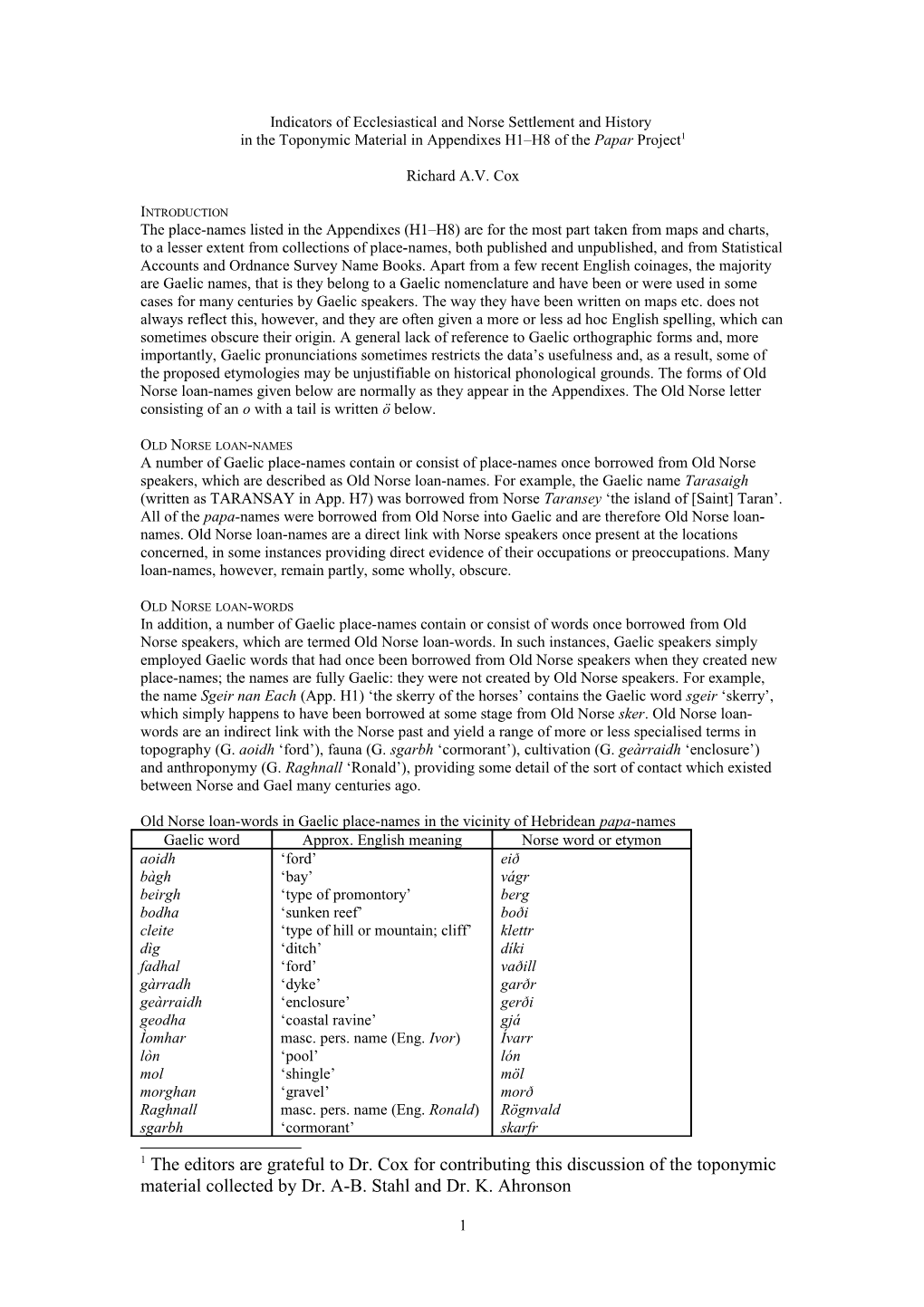 Indicators of Ecclesiastical and Norse Settlement and History