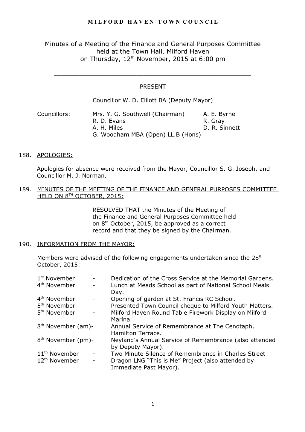 Minutes of a Meeting of the Finance and General Purposes Committee