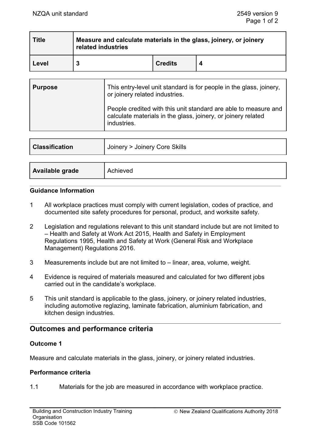 2549 Measure and Calculate Materials in the Glass, Joinery, Or Joinery Related Industries