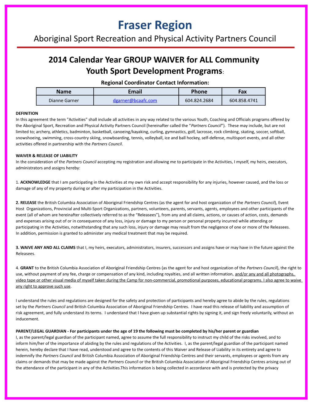 2014 Calendar Yeargroup WAIVER for ALL Community
