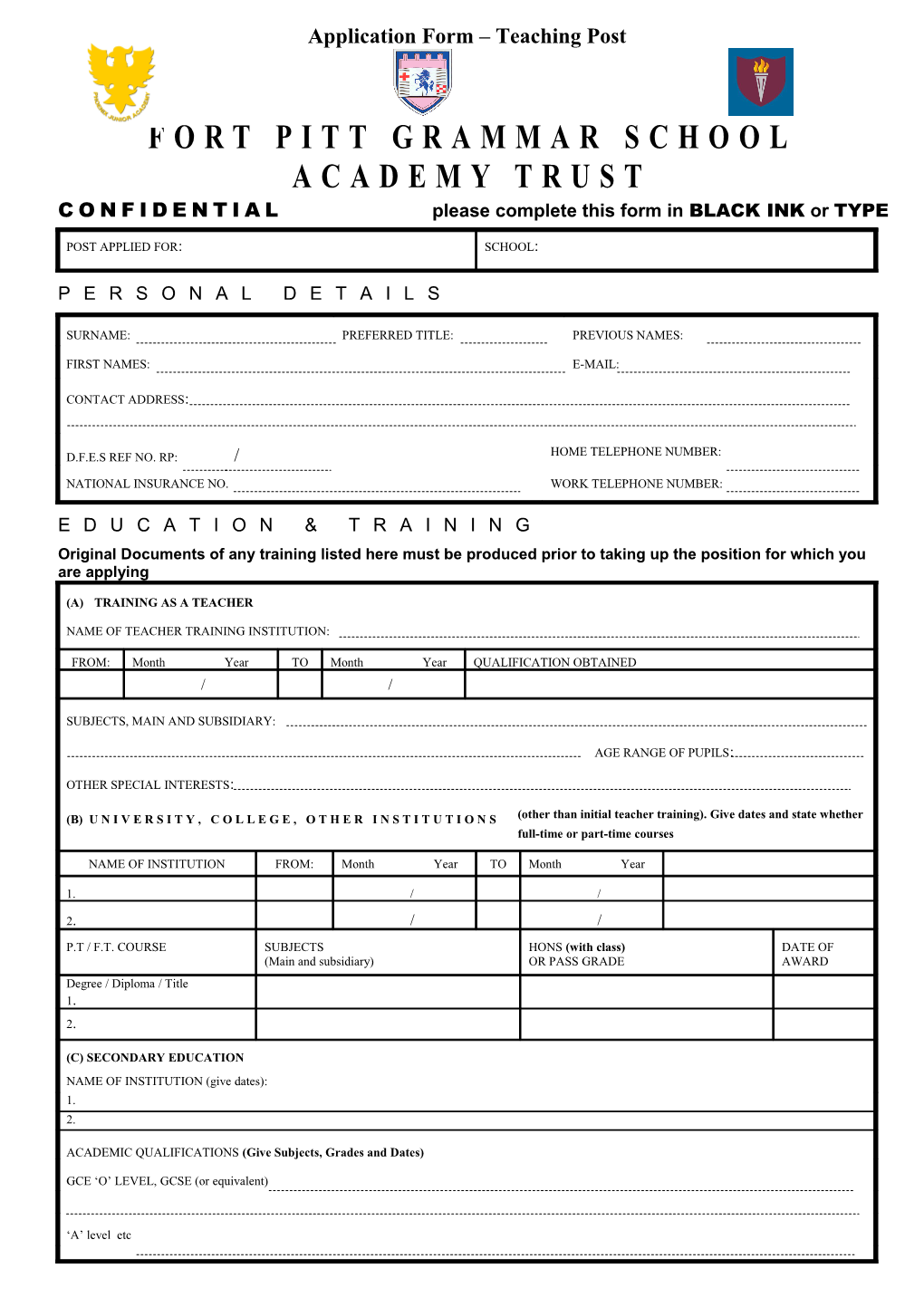 Confidentialplease Complete This Form in BLACK INK Or TYPE