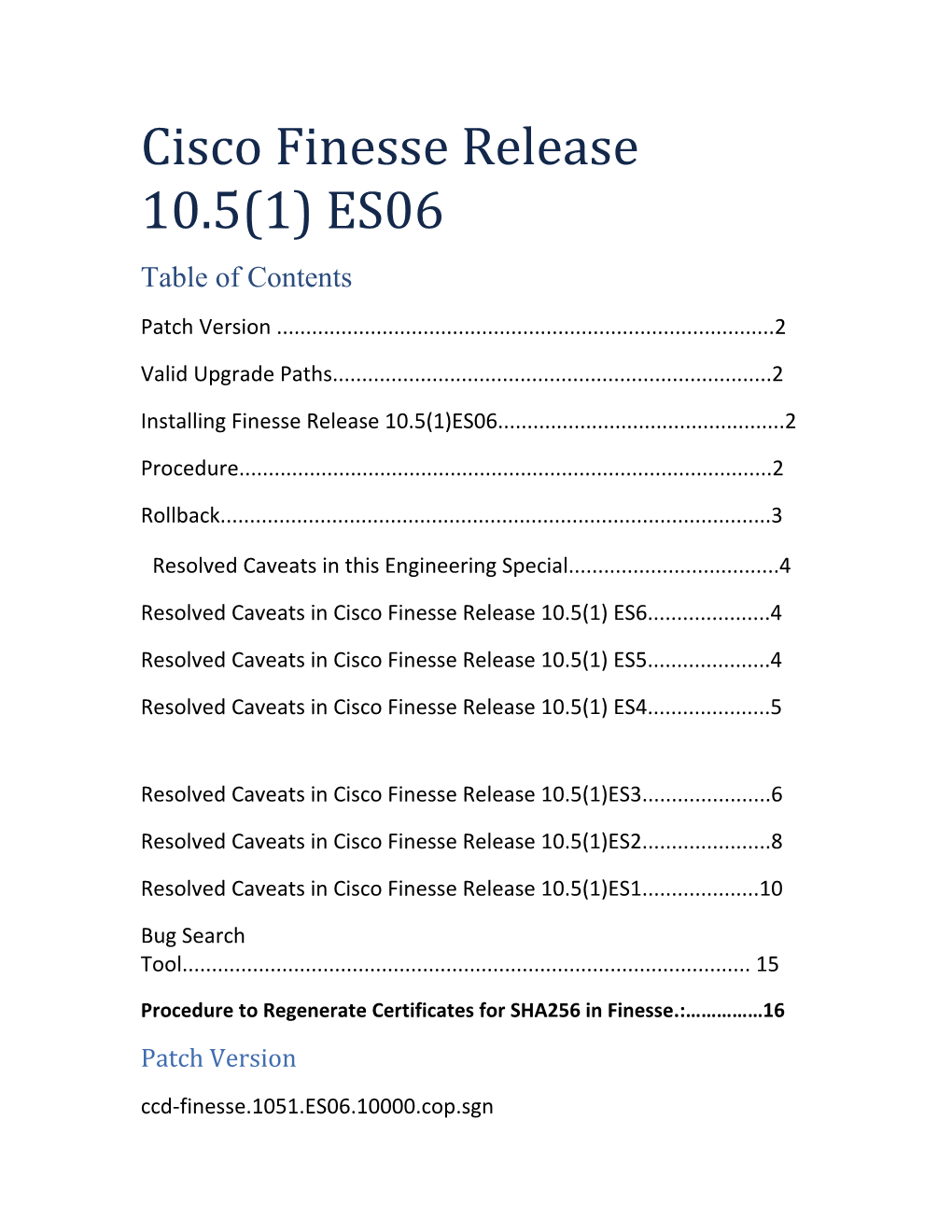 Cisco Finesse Release 10.5(1) ES06