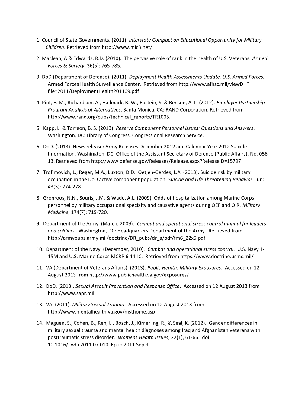 1. Council of State Governments. (2011). Interstate Compact on Educational Opportunity