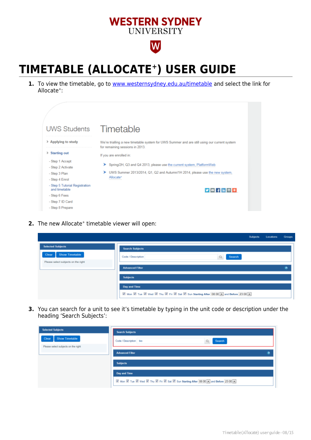 Timetable (Allocate+) User Guide