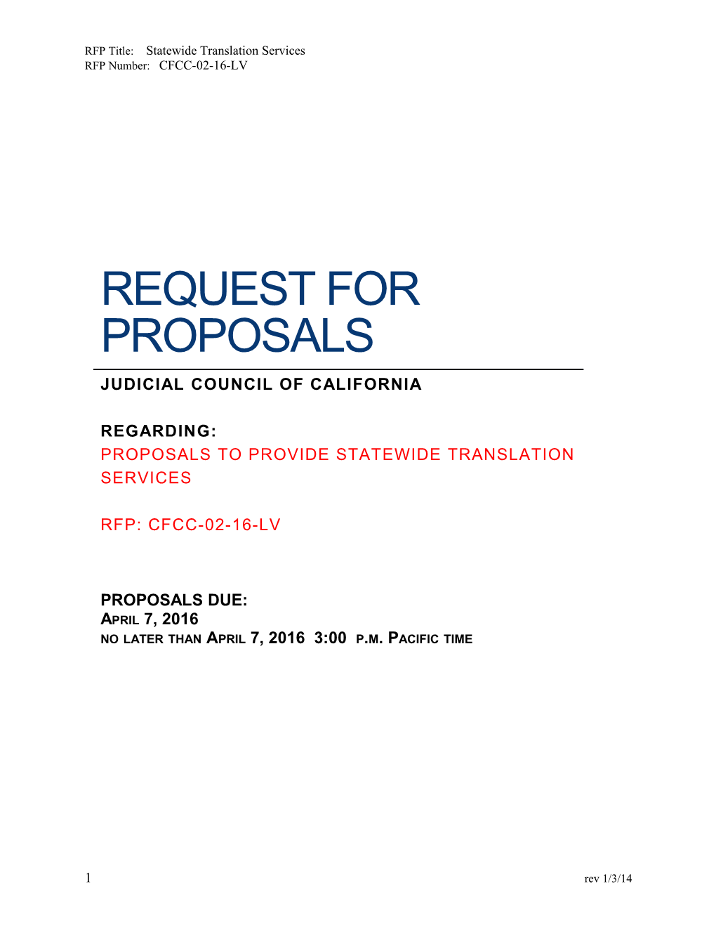 RFP Title: Statewide Translation Services