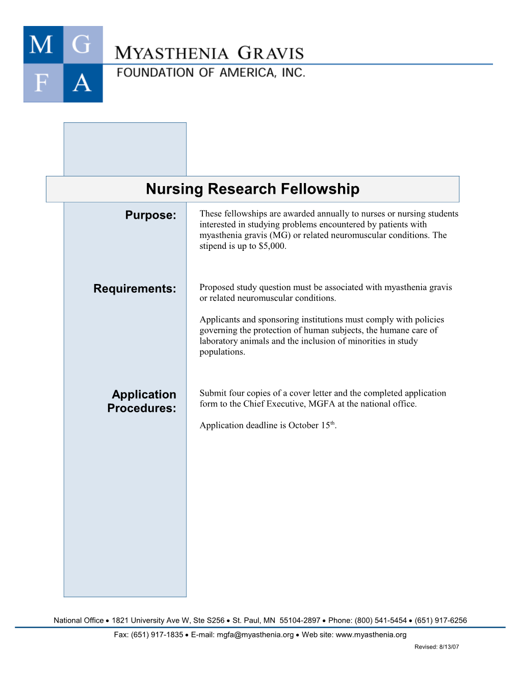 Application for Research Grant from Nurses Advisory Board