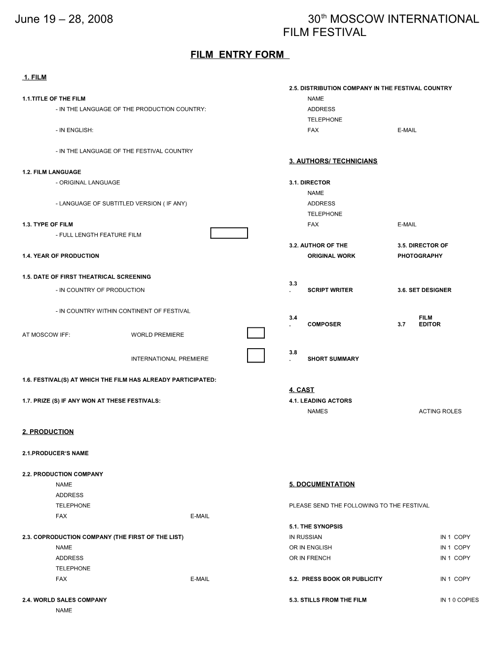 Film Entry Form