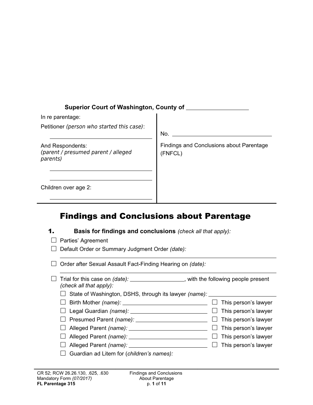 Findings and Conclusions About Parentage